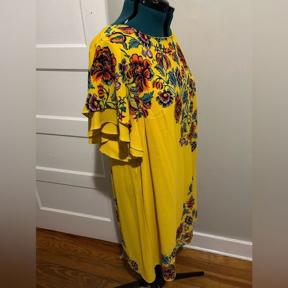 NWOT C.1946 Cato Yellow and Colorful Floral Flouncy Sleeve Knee Smock Dress - Picture 3 of 14